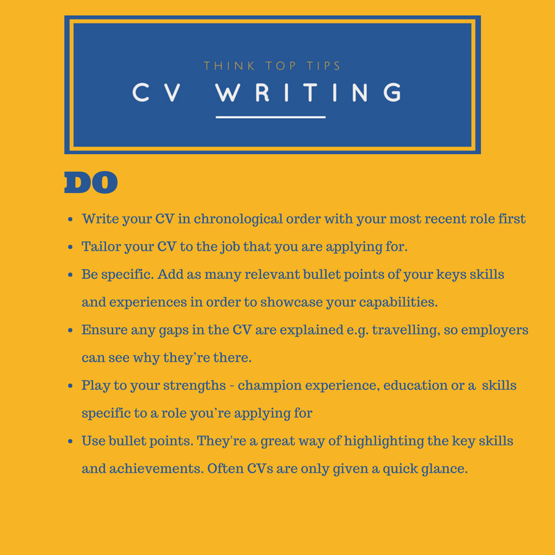 Top Tips For Writing A Cv Our Blog Think Specialist